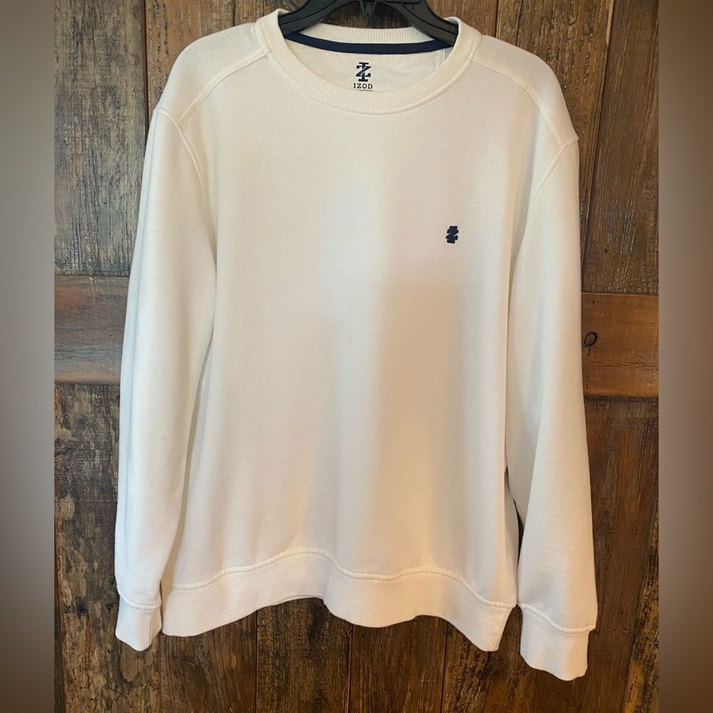 Izod Sz M Men’s White Cotton Sporty Preppy Long Sleeve Logo Sweatshirt